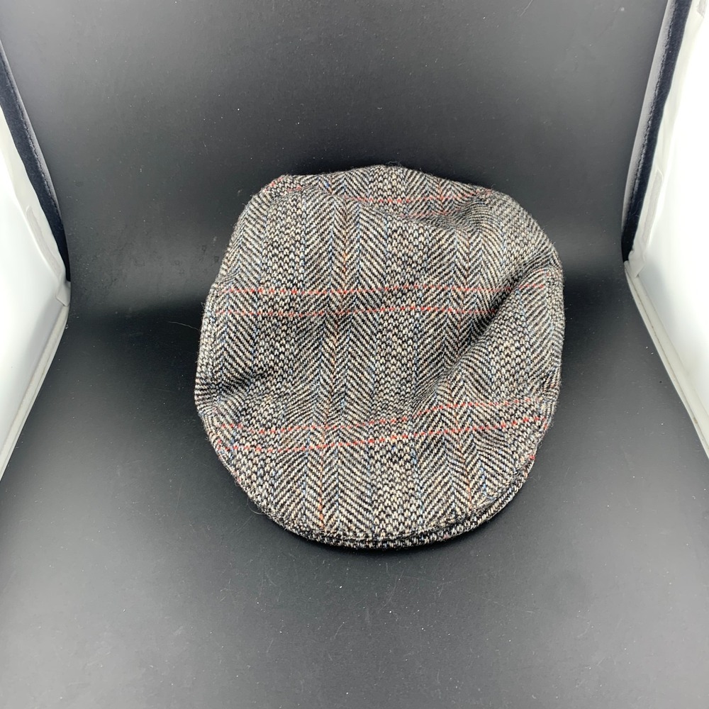 Jonathan Richard Driver Flat Cap Mens 7 3/8 Gray Tweed Wool Herringbone Hat